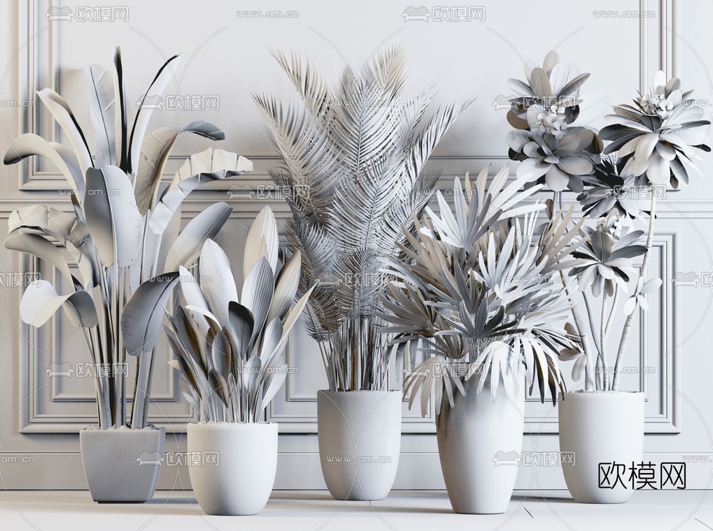 现代盆栽绿植组合3d模型-免费3dmax模型库-欧模网