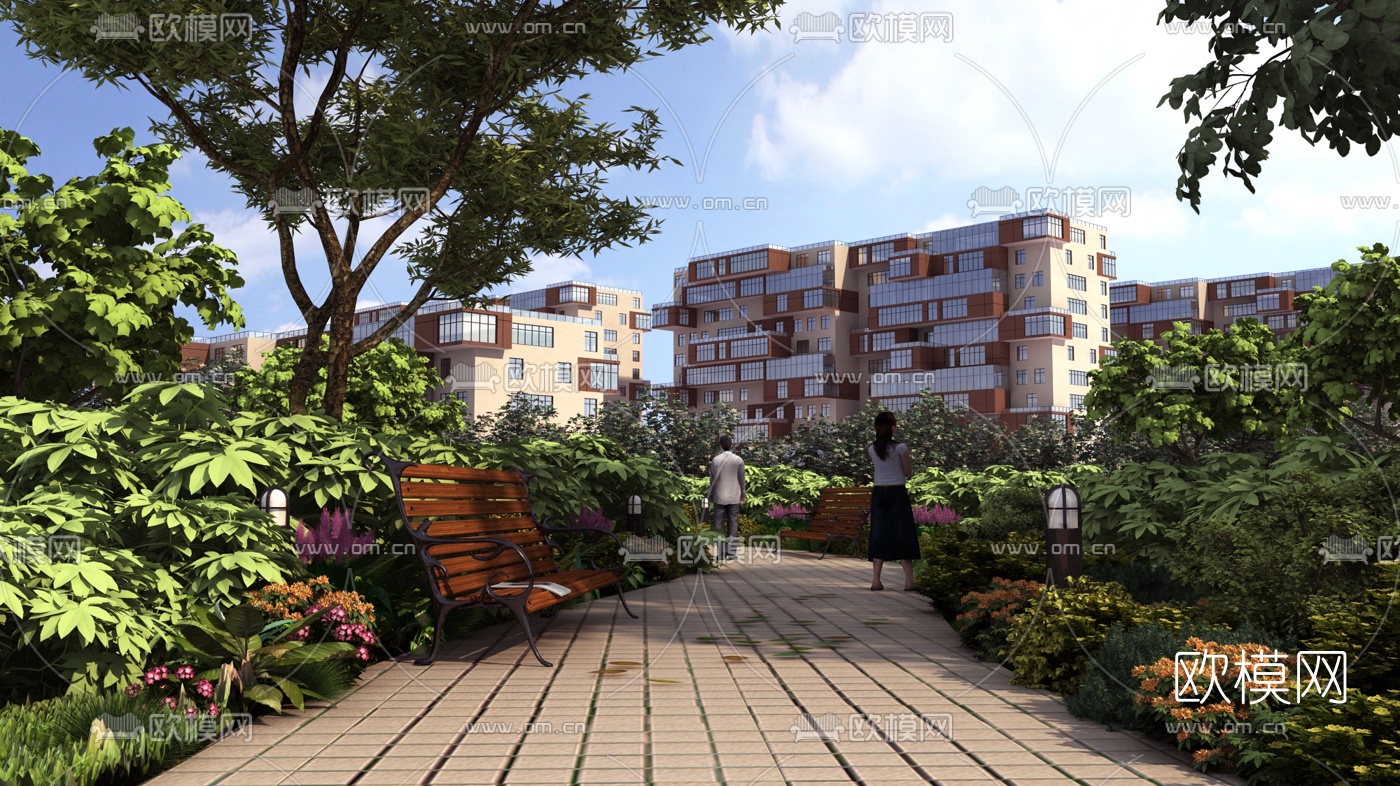 现代小区园林景观3d模型下载