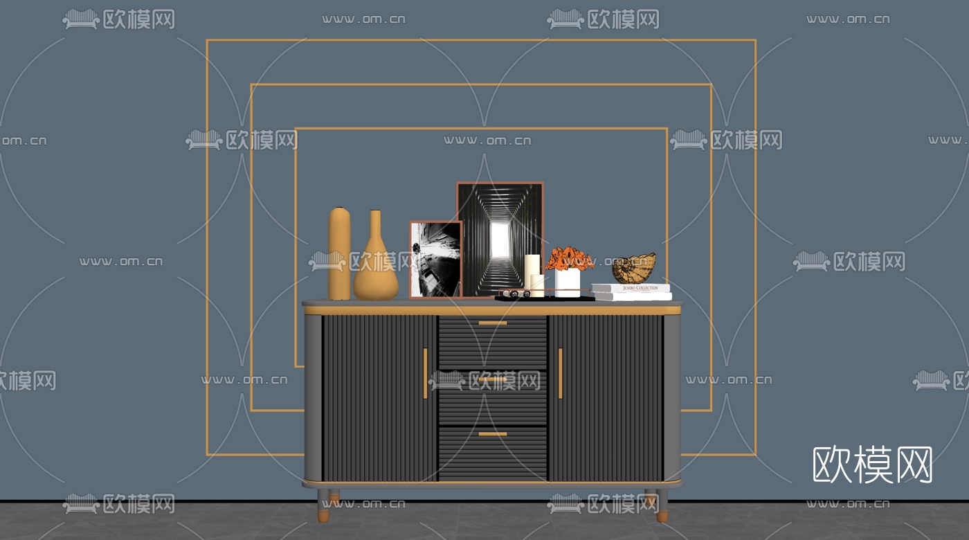 现代边柜摆件su模型