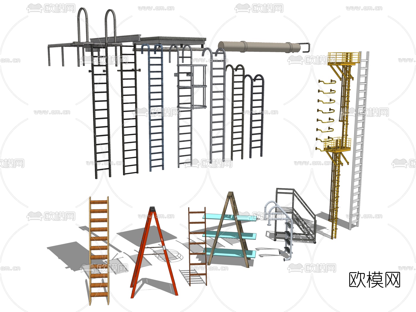 现代爬梯脚手架su模型下载（渲染图2）