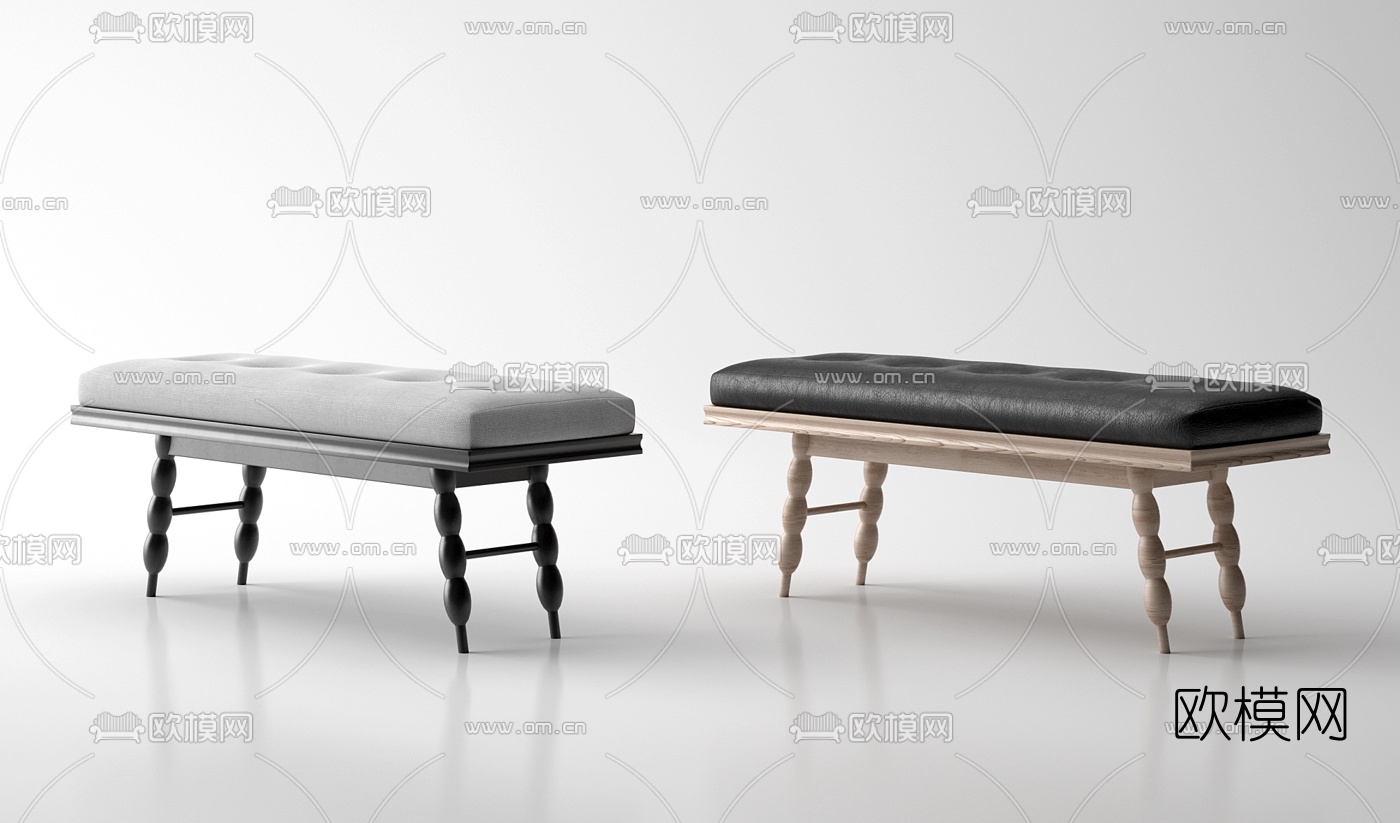 欧式绒布床尾凳3d模型下载