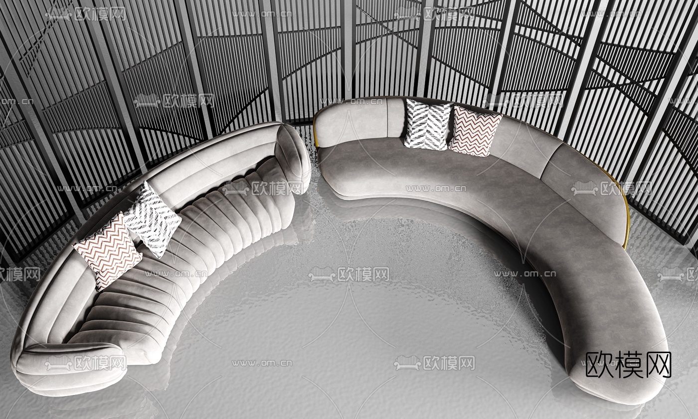 现代布艺弧形沙发3d模型