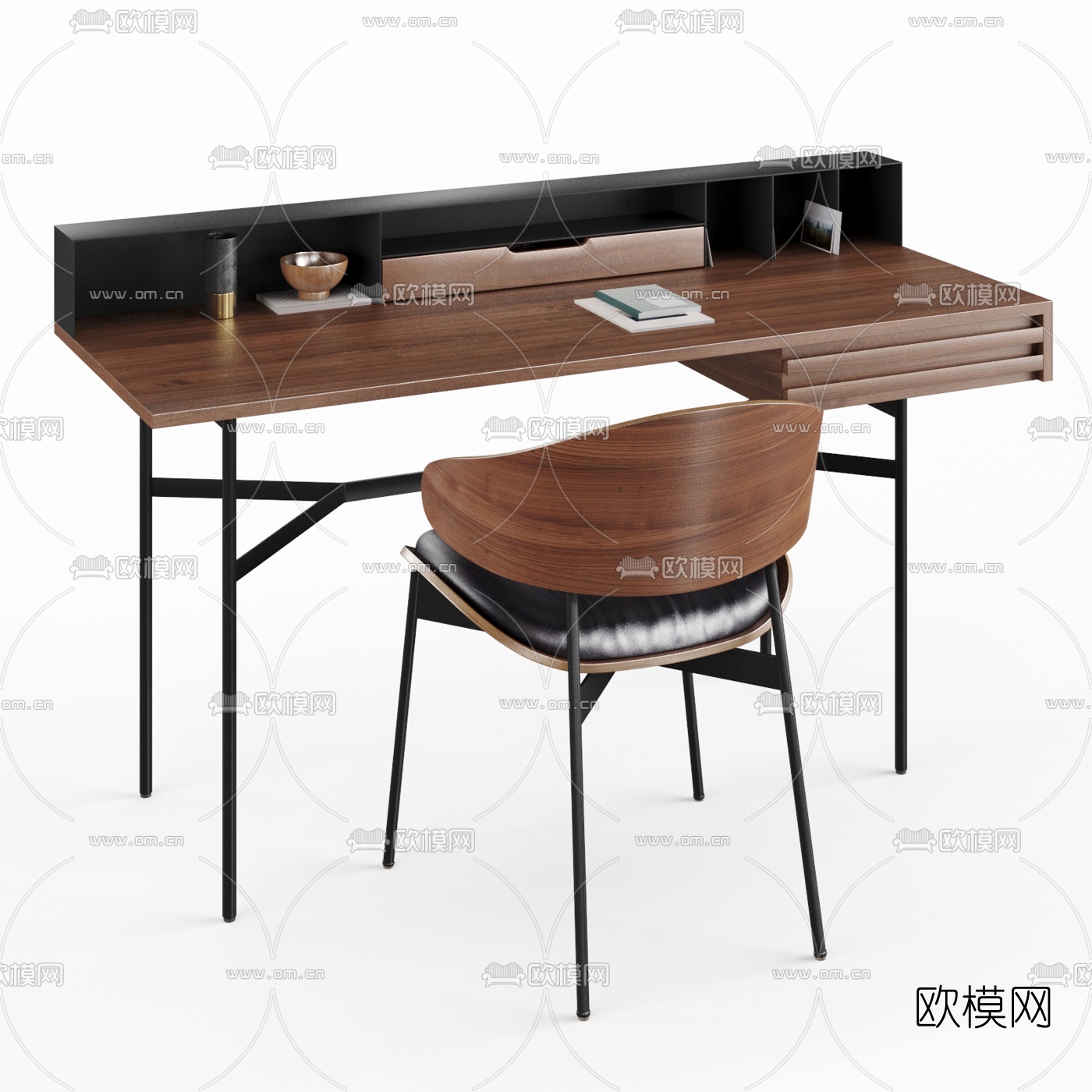 现代简约书桌椅写字台3d模型-免费3dmax模型库-欧模网