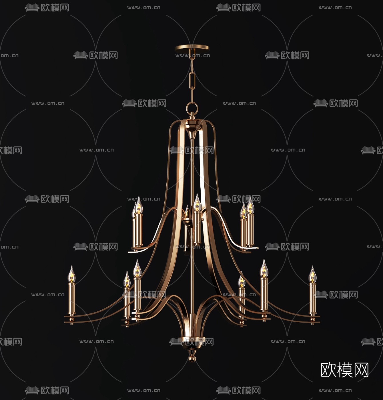 简欧金属多头烛台吊灯3d模型下载（渲染图2）