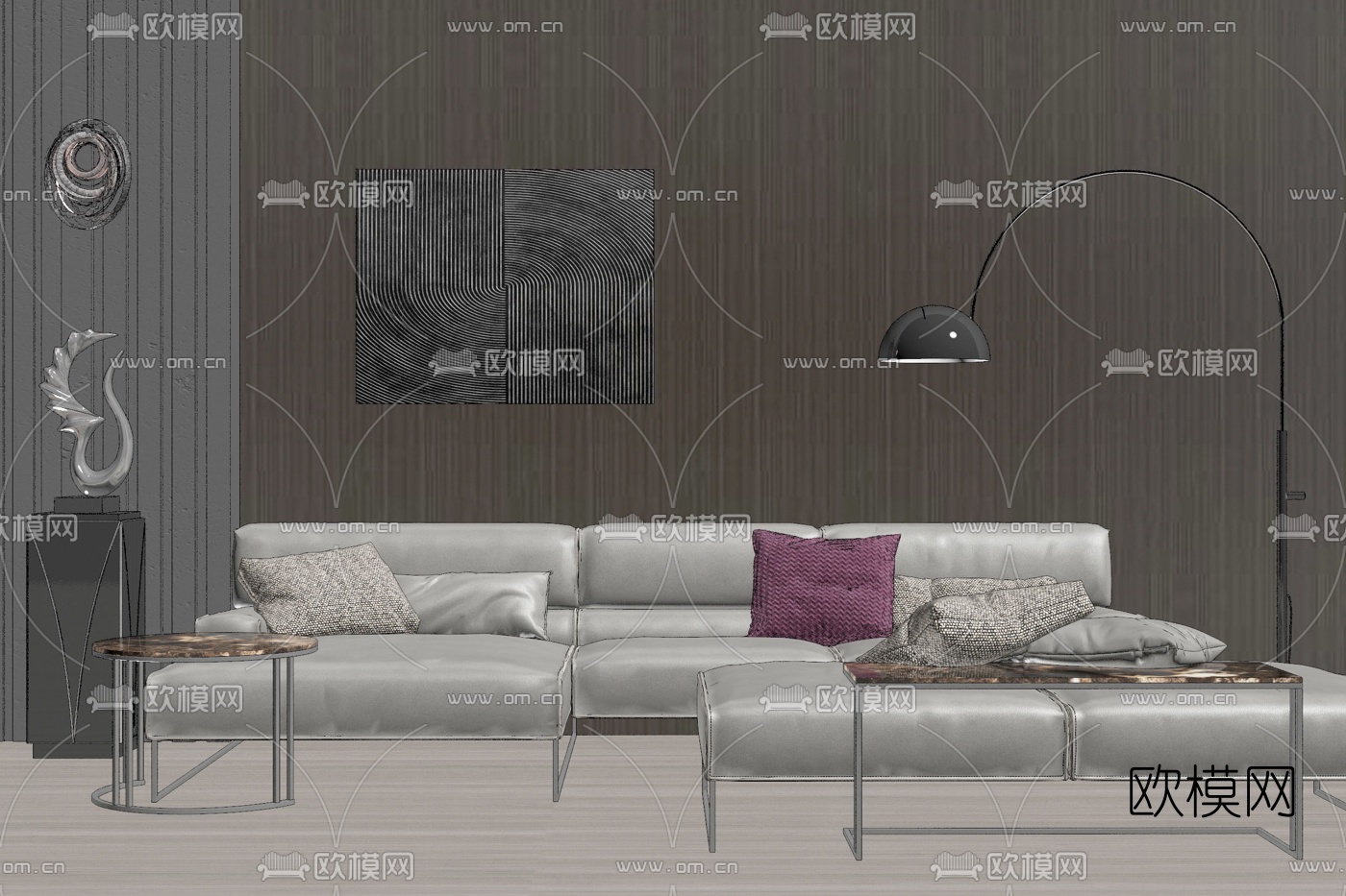 现代布艺转角多人沙发su模型下载（渲染图2）