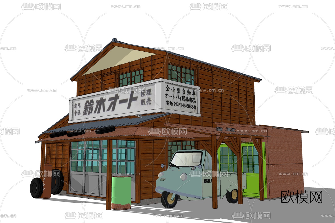 日式木屋外观免费su模型下载