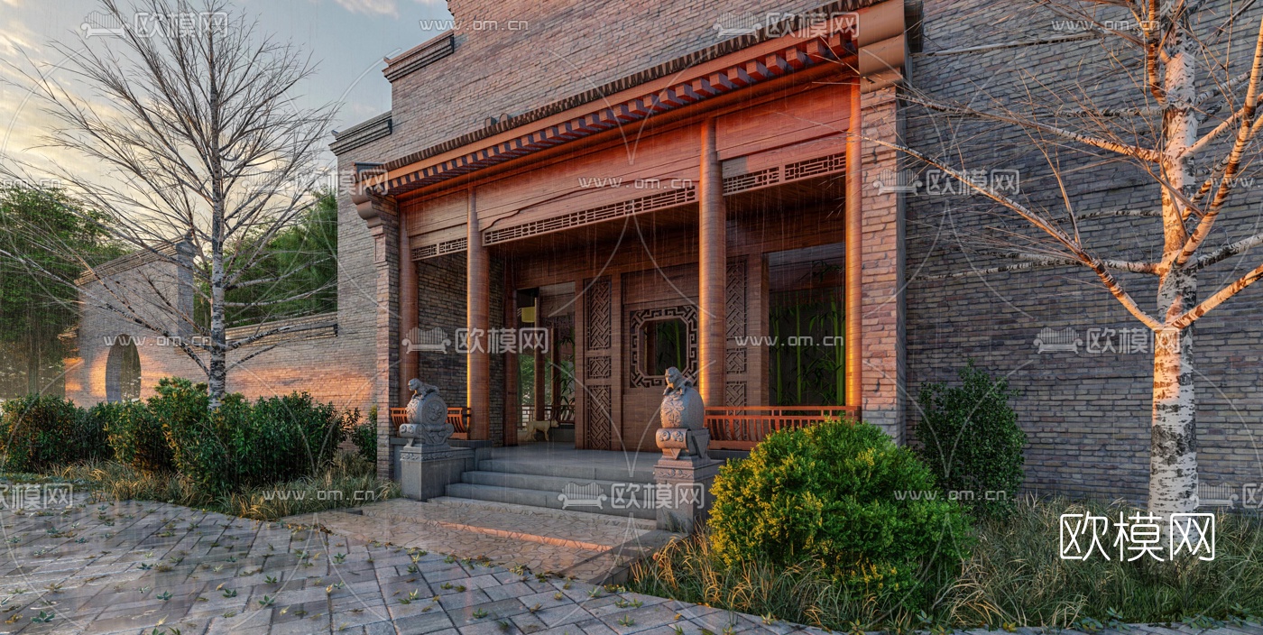 中式古建门头景观su模型下载（渲染图3）