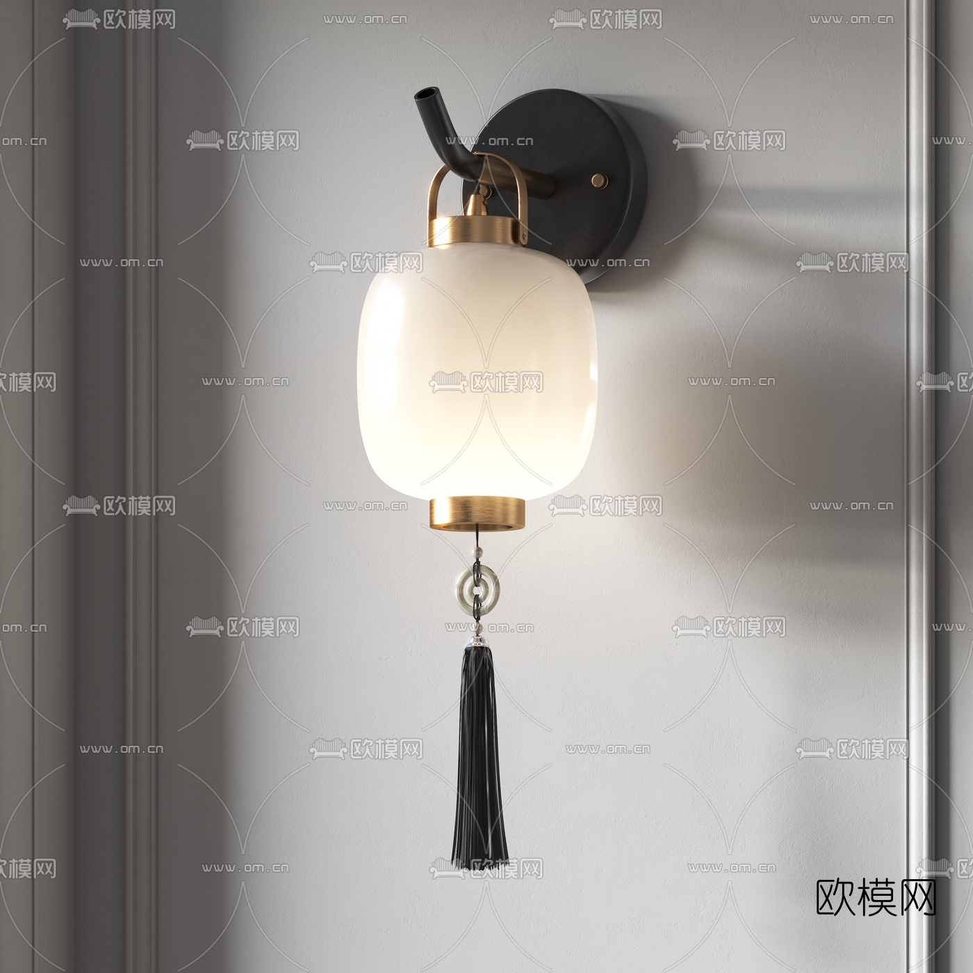 新中式灯笼状壁灯3d模型下载（渲染图1）