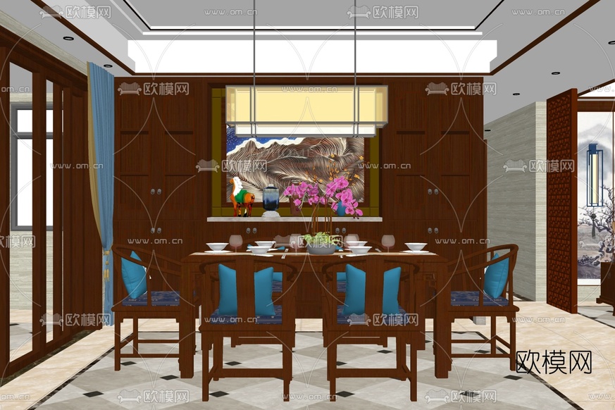 新中式餐厅免费su模型下载