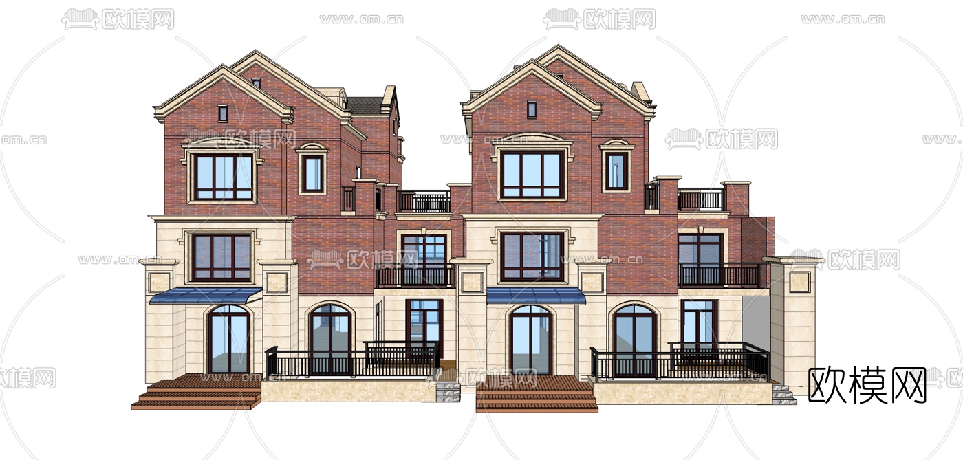 欧式双拼别墅su模型下载