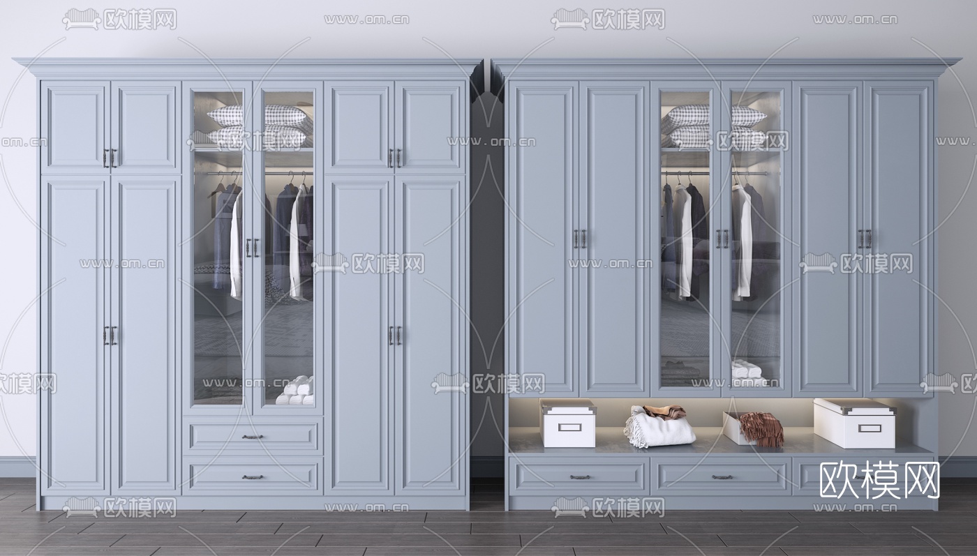 简美玻璃门衣柜3d模型下载