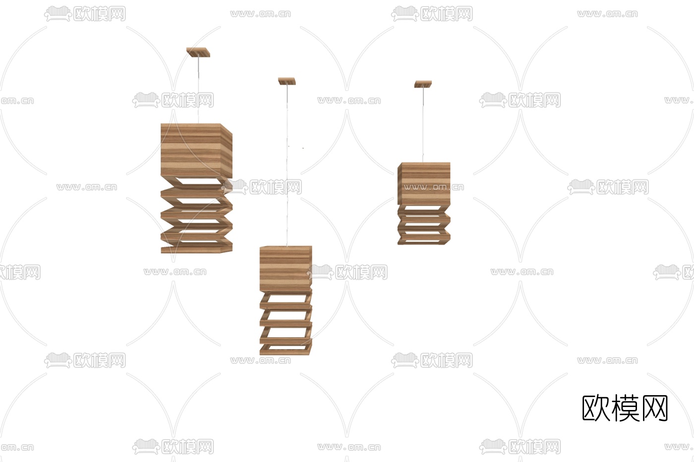 现代木质吊灯su模型下载