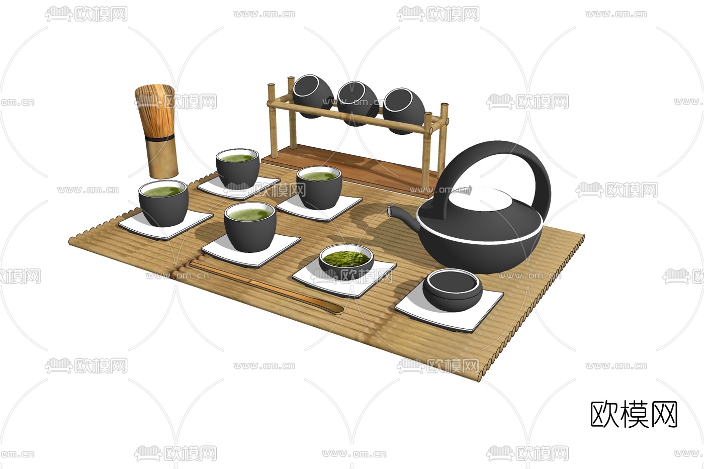 新中式茶具免费su模型下载