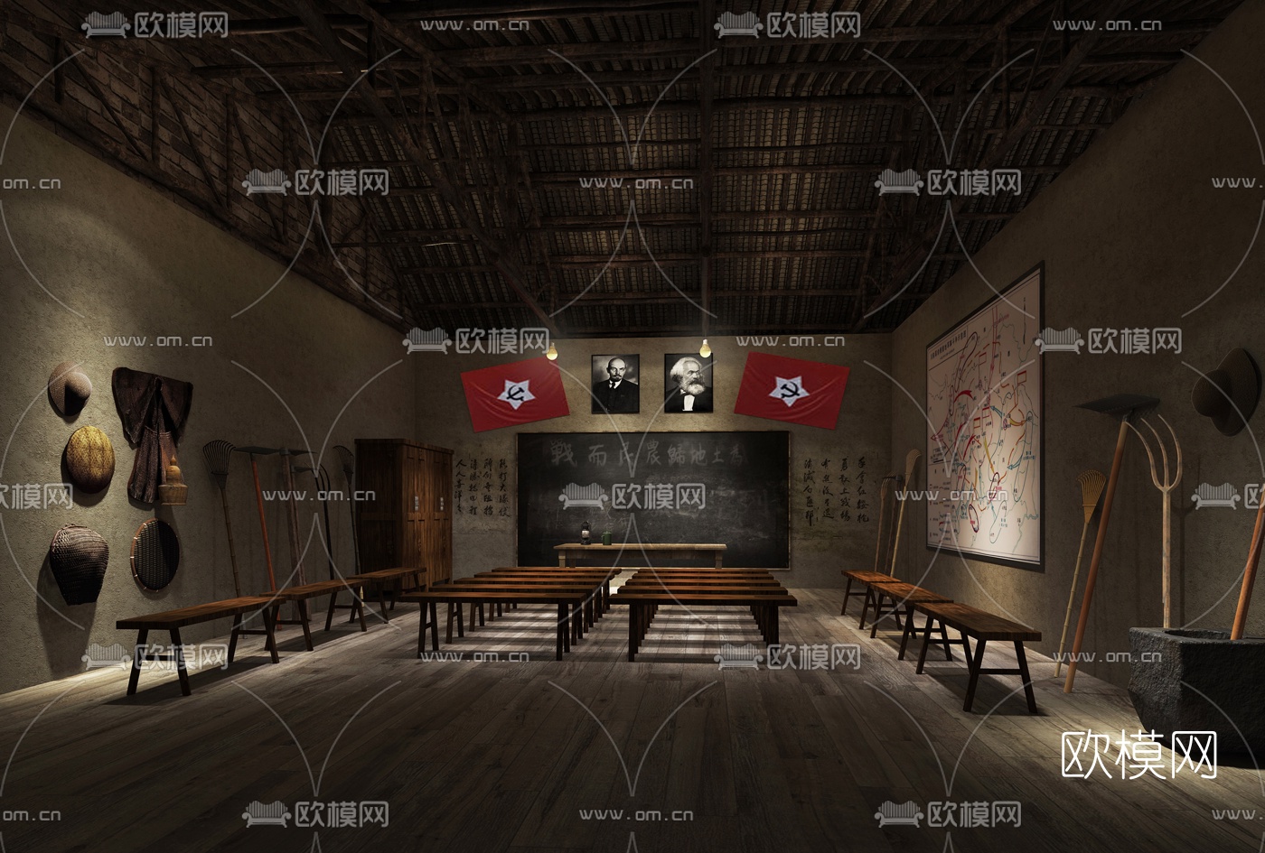 自然风战时学习室免费3d模型下载