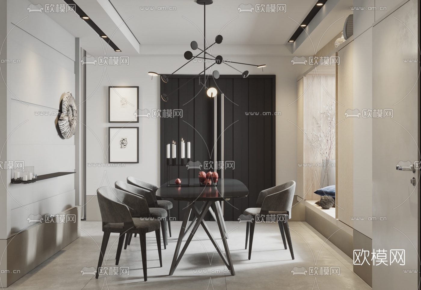 现代别墅客厅餐厅3d模型
