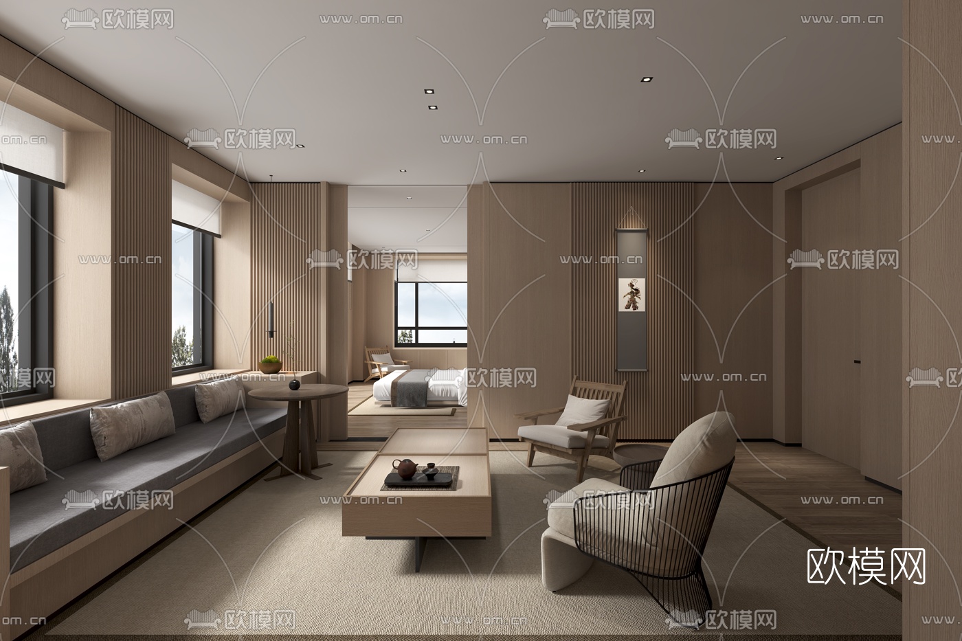 日式民宿酒店客房套房3d模型下载（渲染图2）