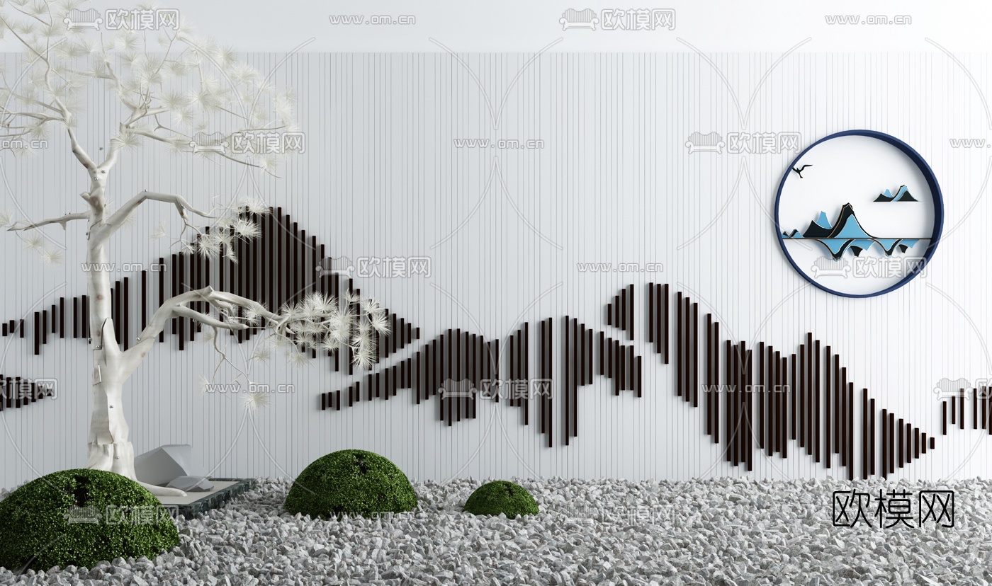 新中式景观树灌木小品3d模型下载