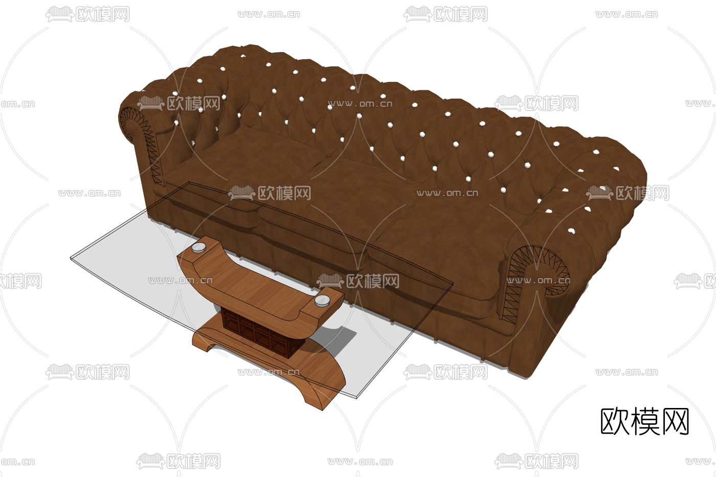 简欧布艺多人沙发免费su模型下载