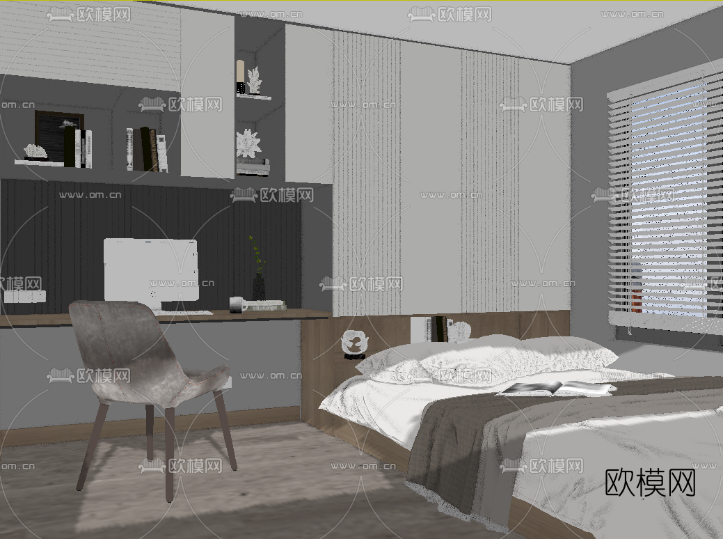 现代榻榻米书房su模型下载（渲染图2）