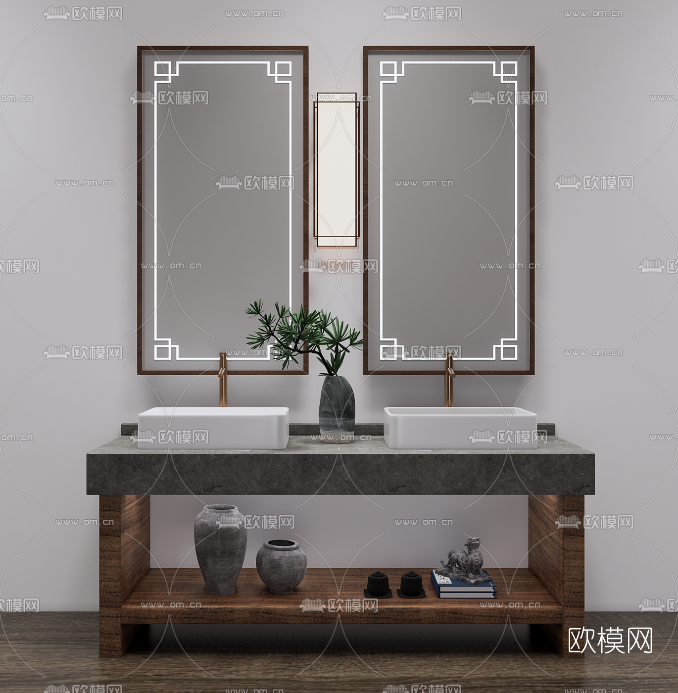 新中式大理石洗手台su模型下载（渲染图1）