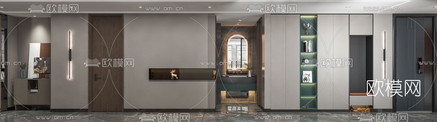 现代轻奢客厅餐厅3d模型