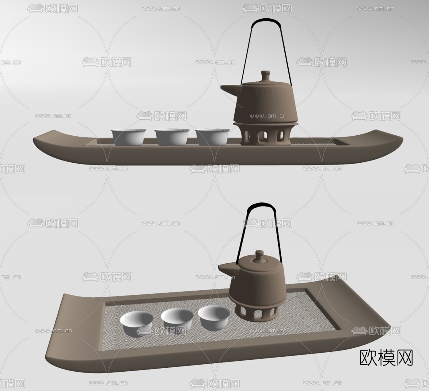 现代茶壶茶杯茶具su模型下载（渲染图2）