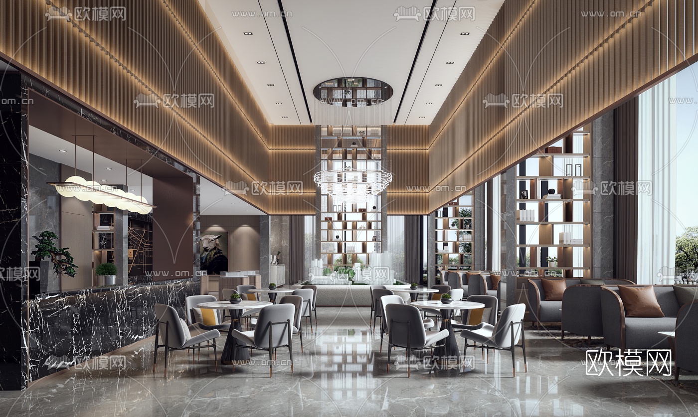 现代轻奢售楼处洽谈区3d模型下载（渲染图1）