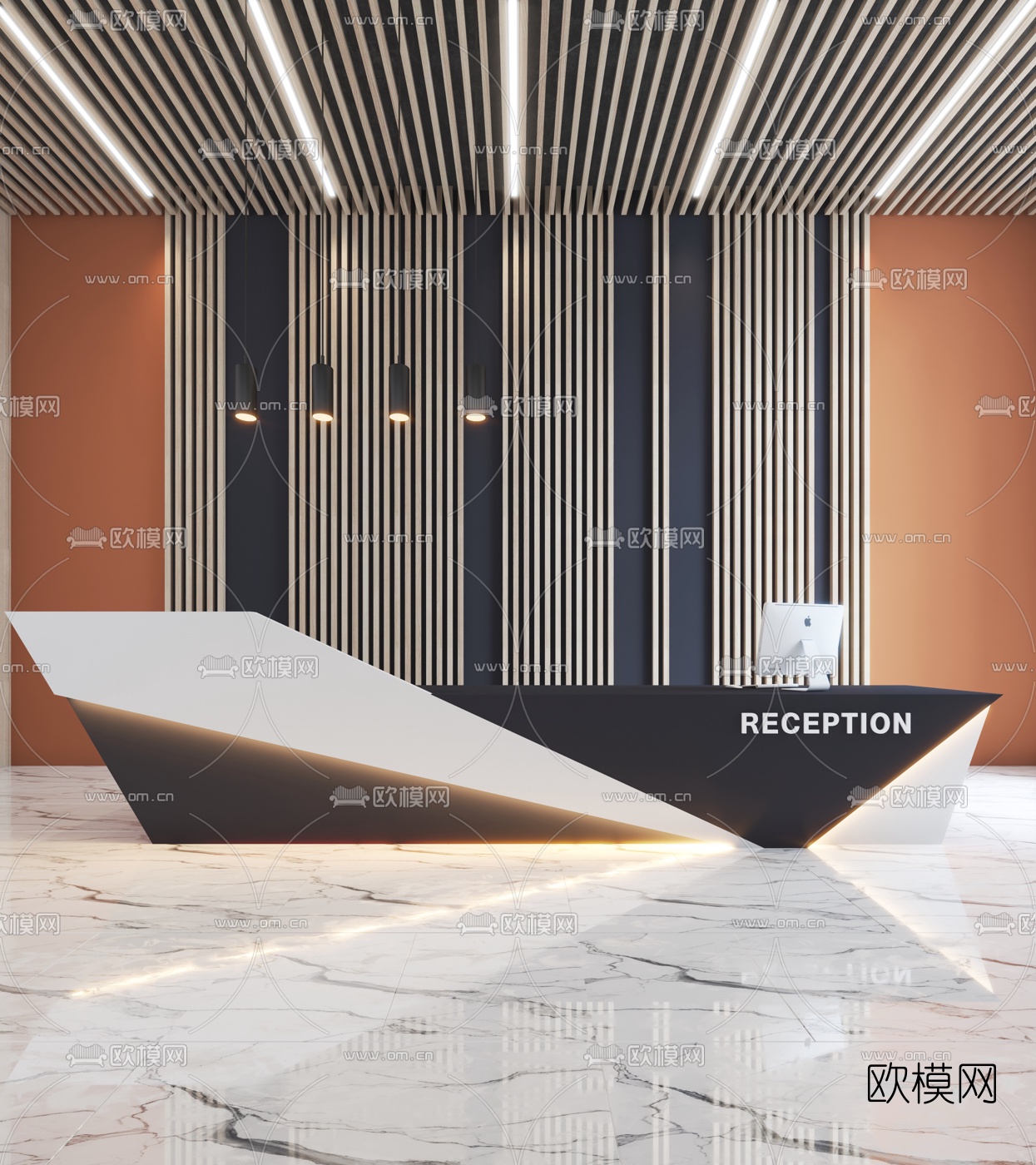 现代办公室前台接待台3d模型