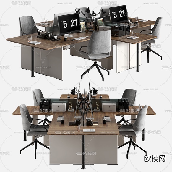 现代办公桌椅卡位3d模型下载(渲染图1)
