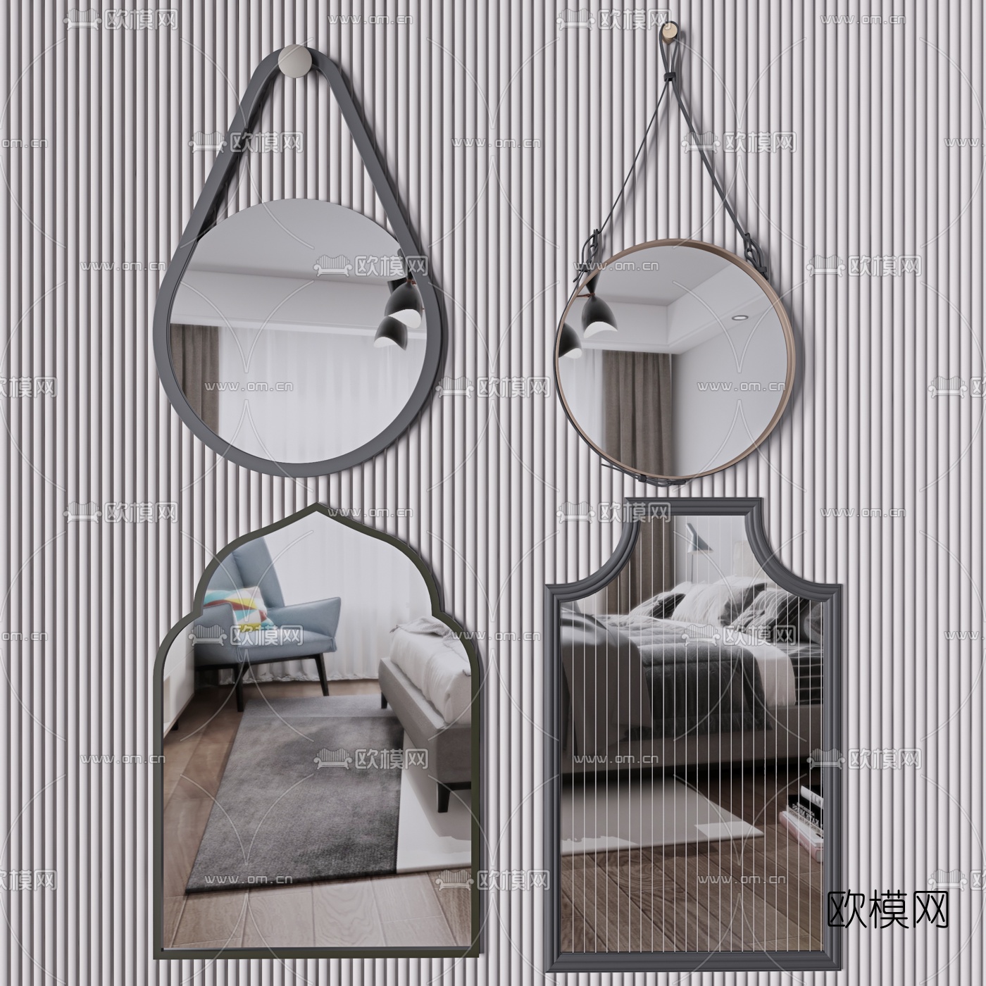 现代壁挂式装饰镜3d模型下载