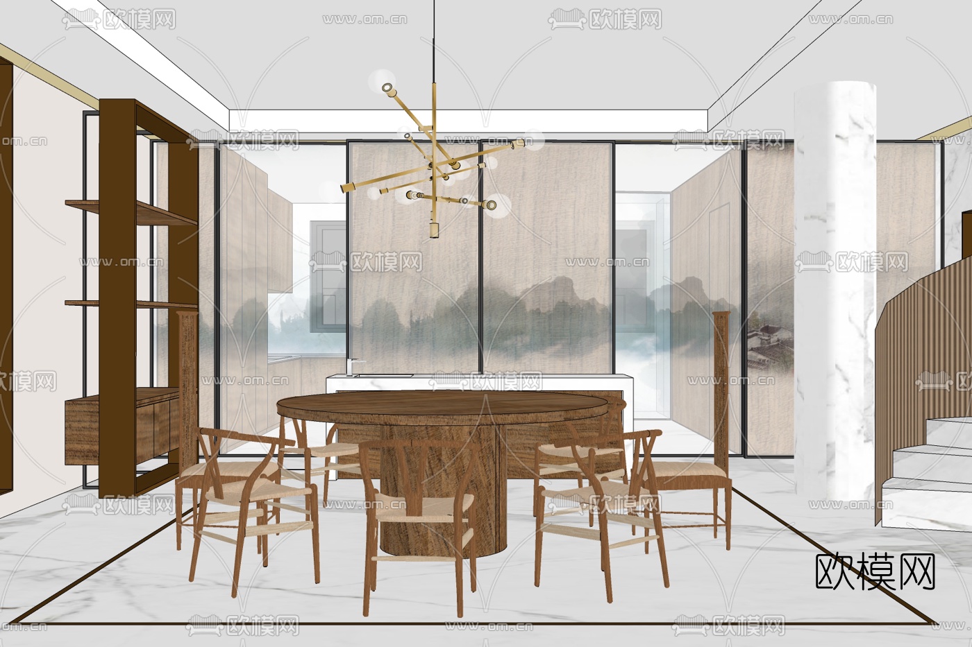 现代简约餐厅免费su模型下载