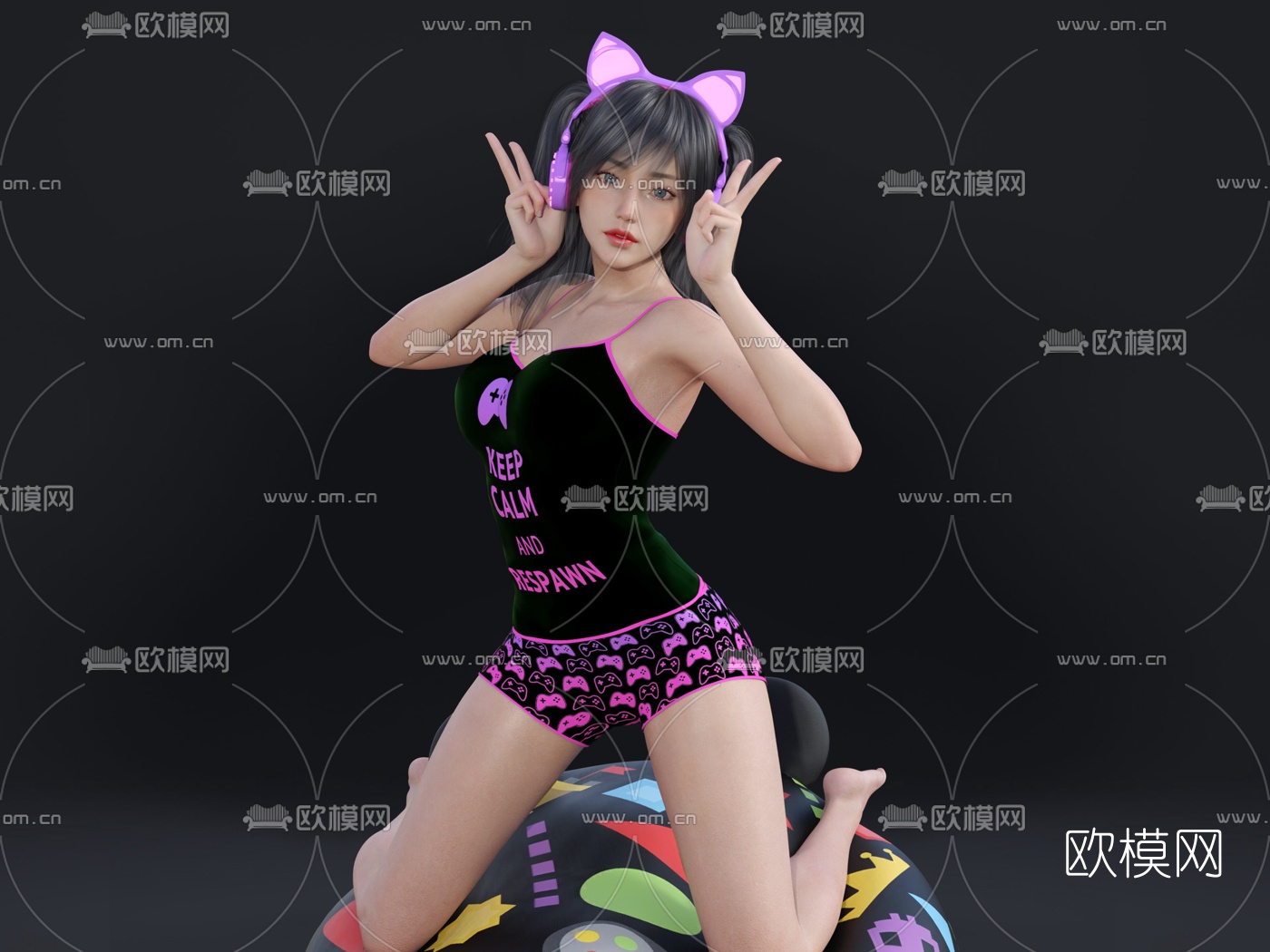 现代性感跪姿少女人物3d模型