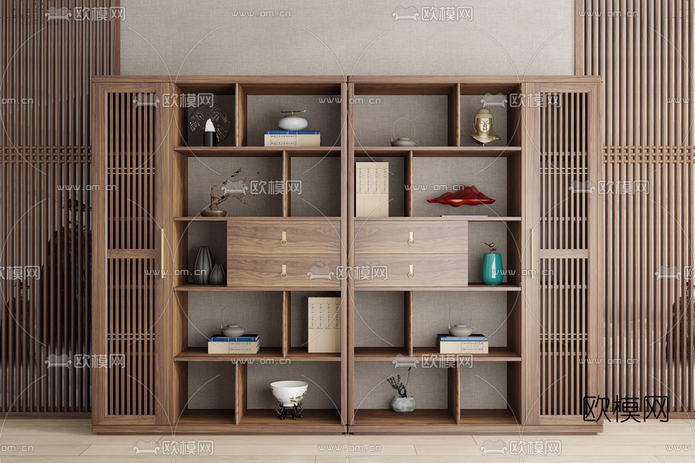 新中式实木博古架装饰架3d模型下载