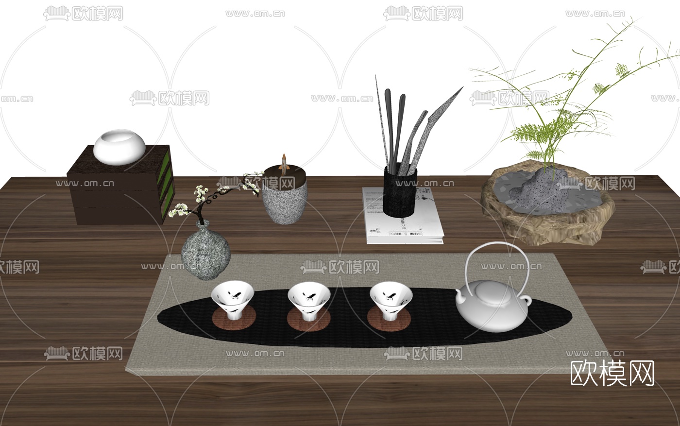 新中式茶具摆件su模型下载