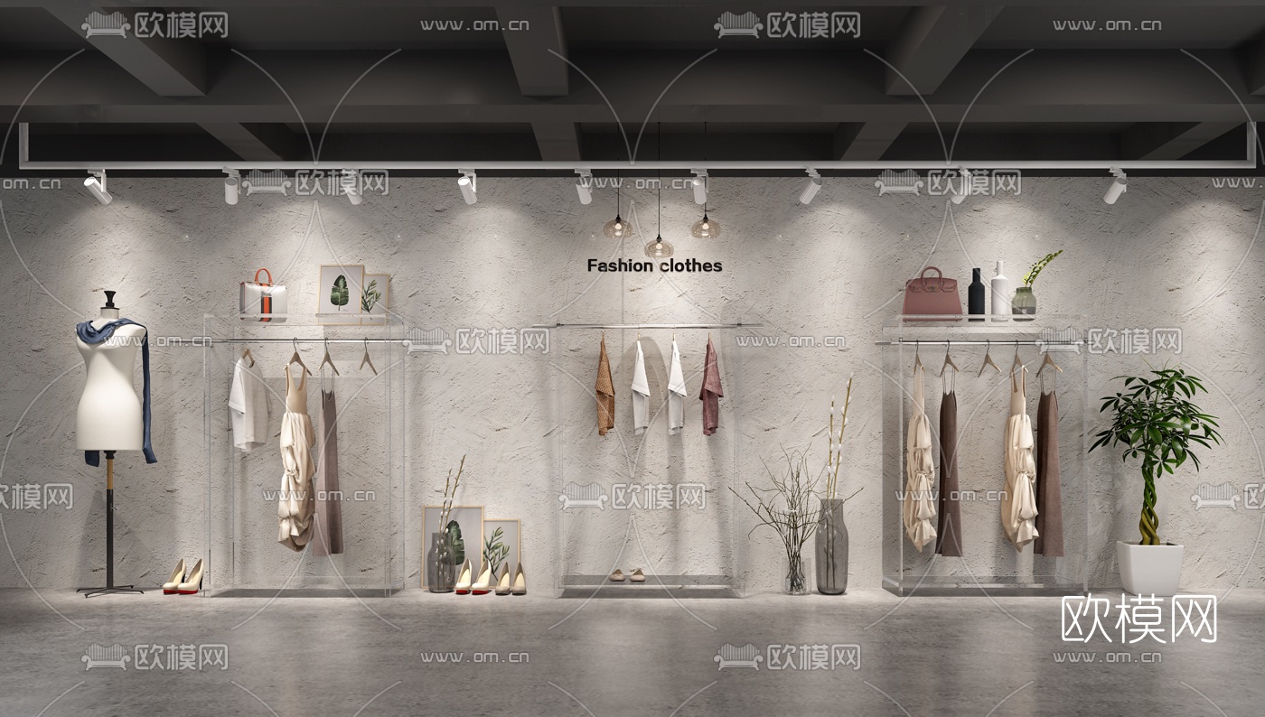 工业风女装服饰展架3d模型