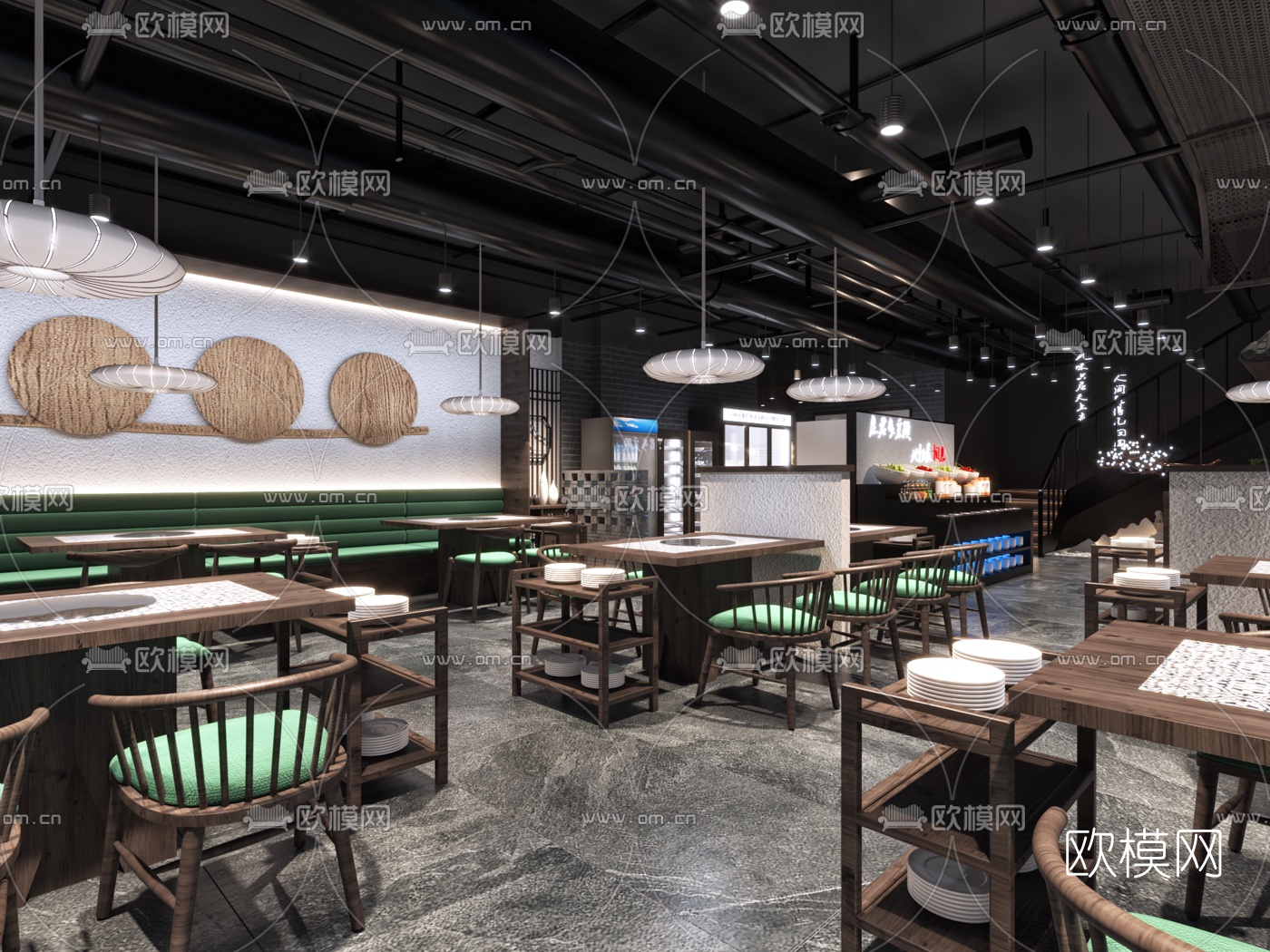 工业风火锅店3d模型