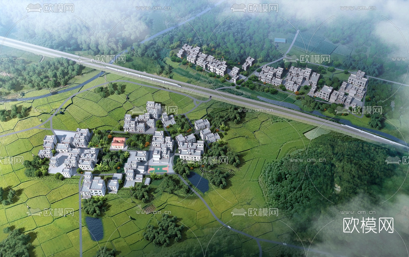 现代农村民房鸟瞰规划3d模型