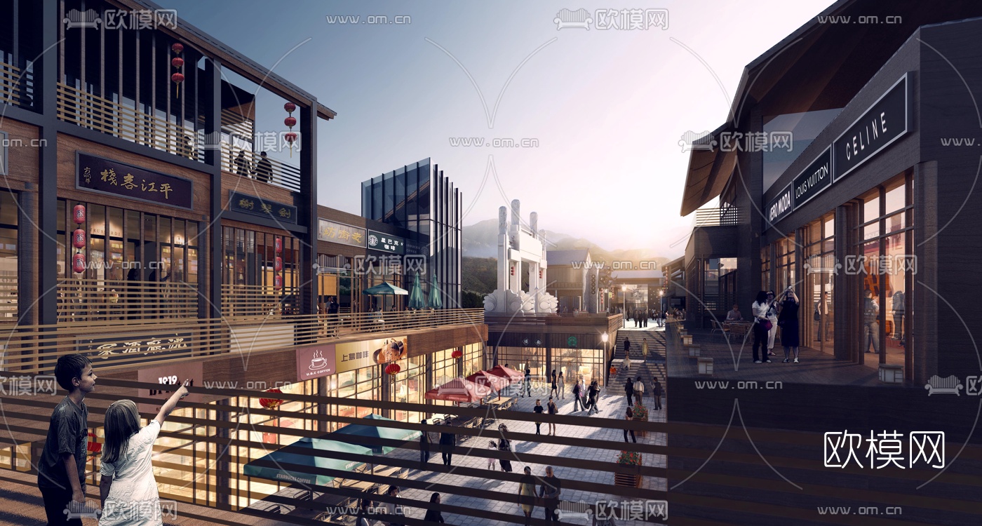 中式商业街su模型下载（渲染图5）