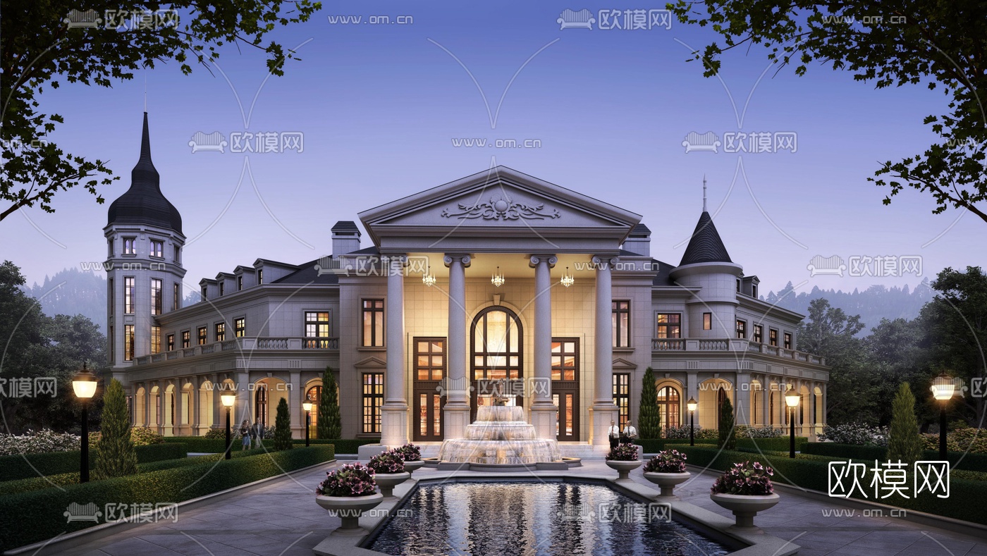 欧式会所建筑外观3d模型下载