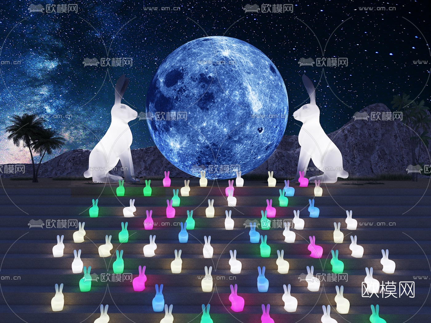 现代中秋兔子灯美陈3d模型下载