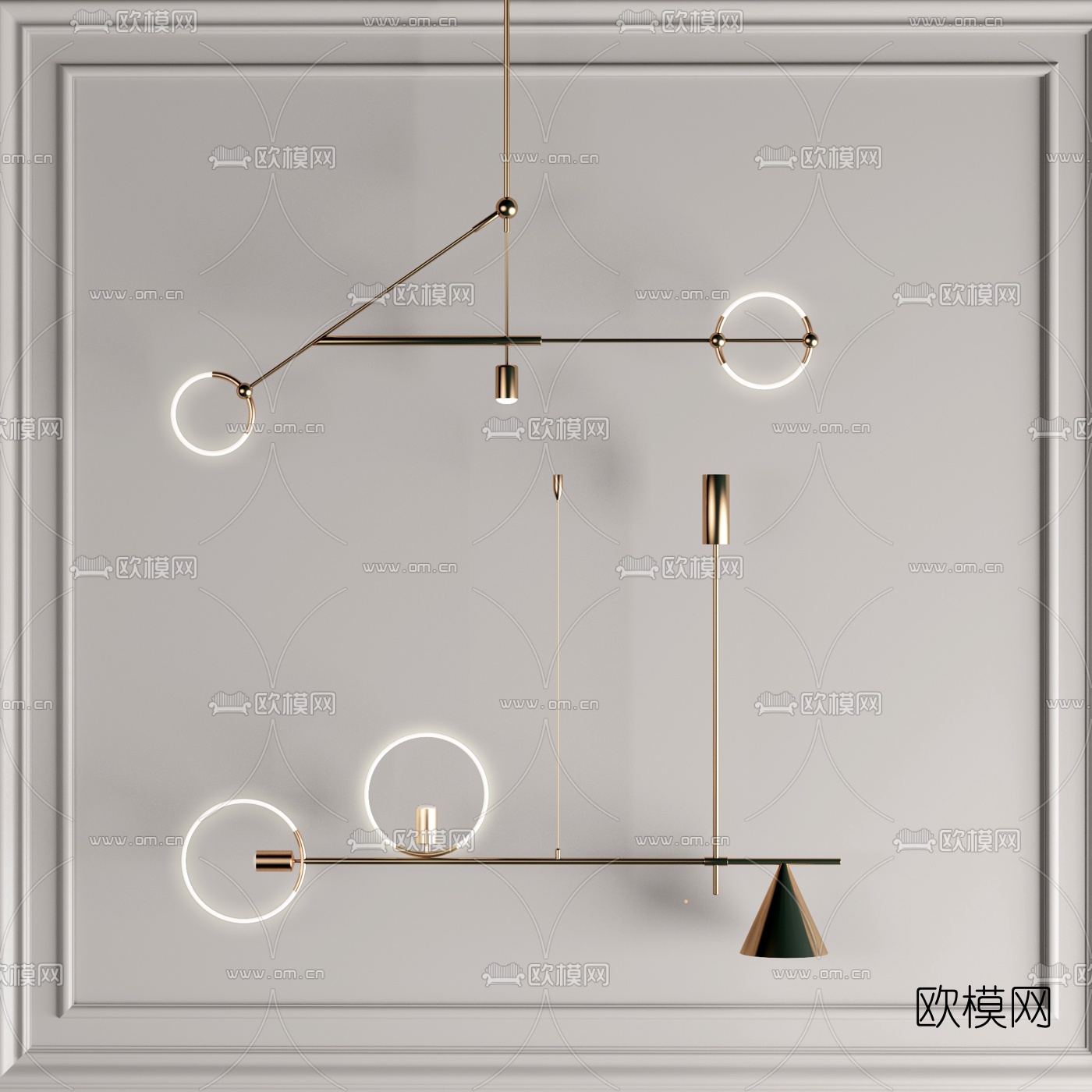 现代金属吊灯3d模型下载