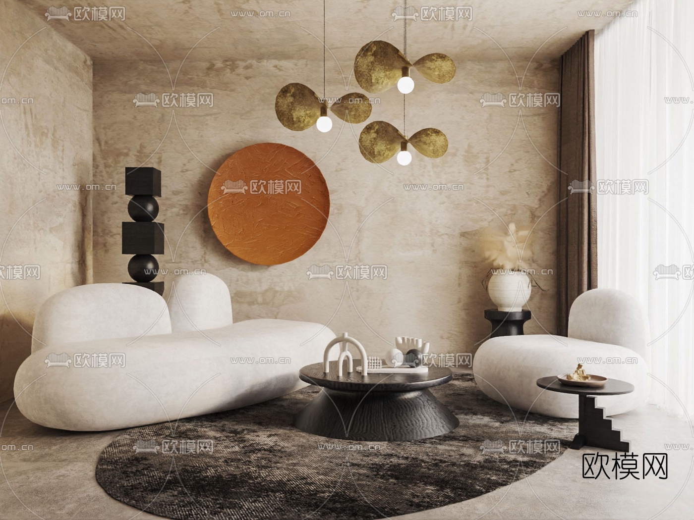 现代布艺懒人沙发su模型下载（渲染图1）