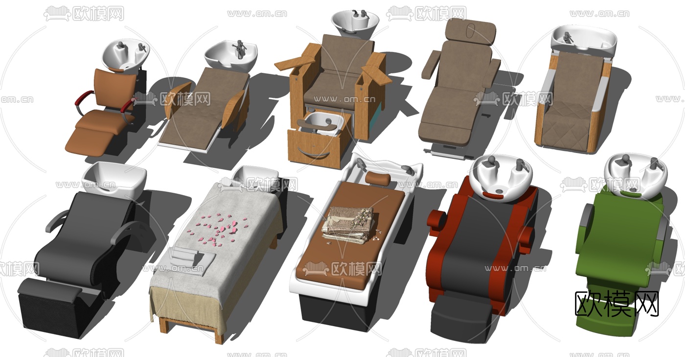 现代洗发躺椅按摩床su模型下载（渲染图1）