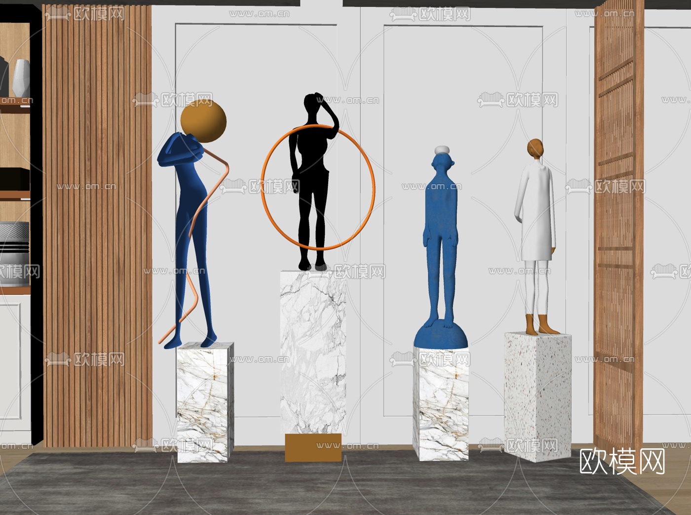 现代抽象人物雕塑su模型下载（渲染图2）