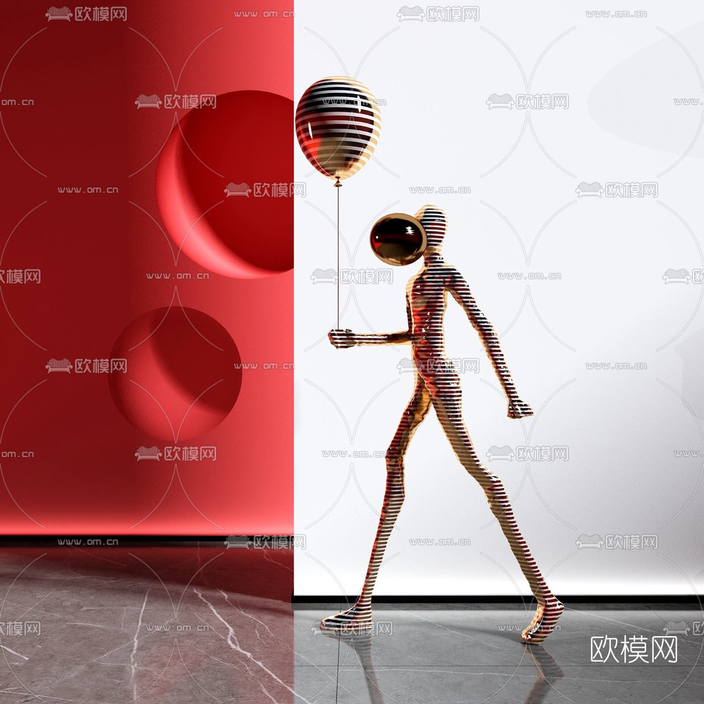 现代人物气球雕塑3d模型