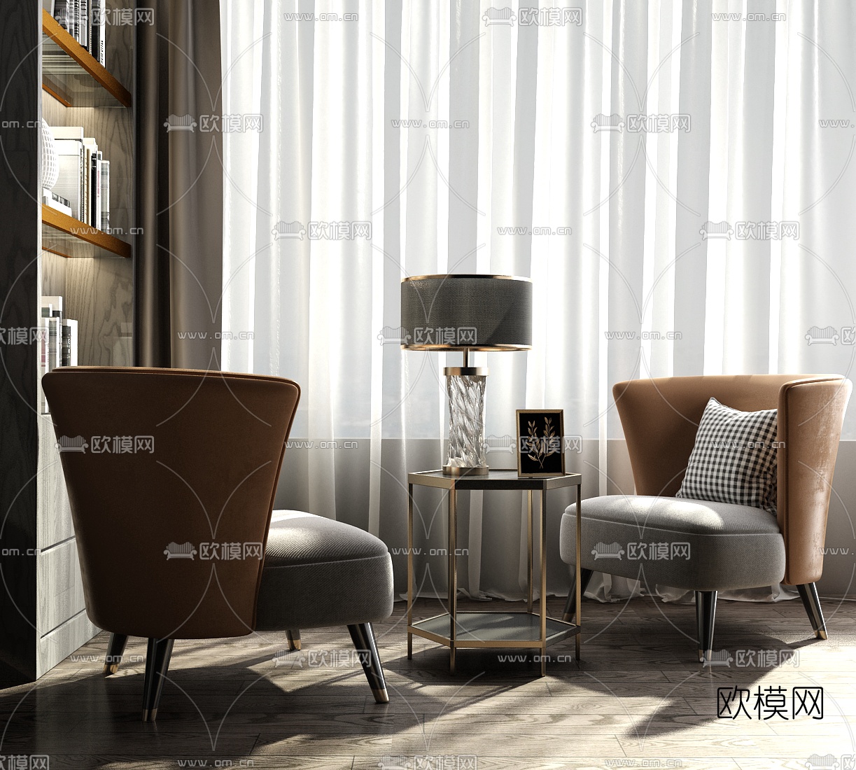 现代轻奢单人沙发椅组合3d模型下载