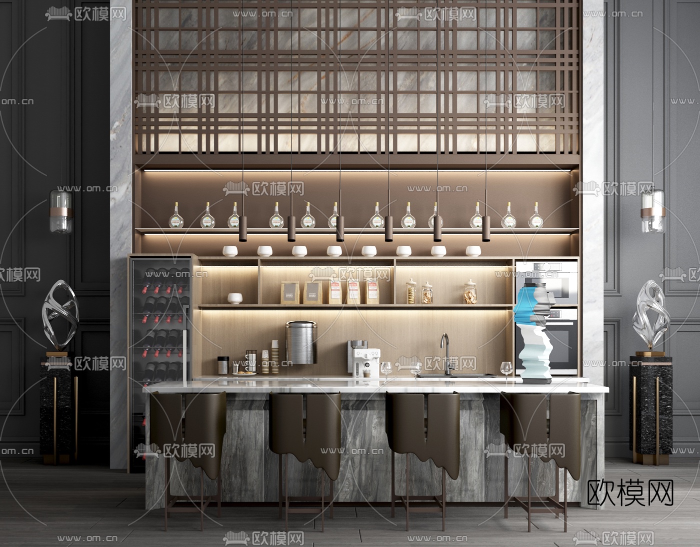 新中式酒水吧台3d模型下载