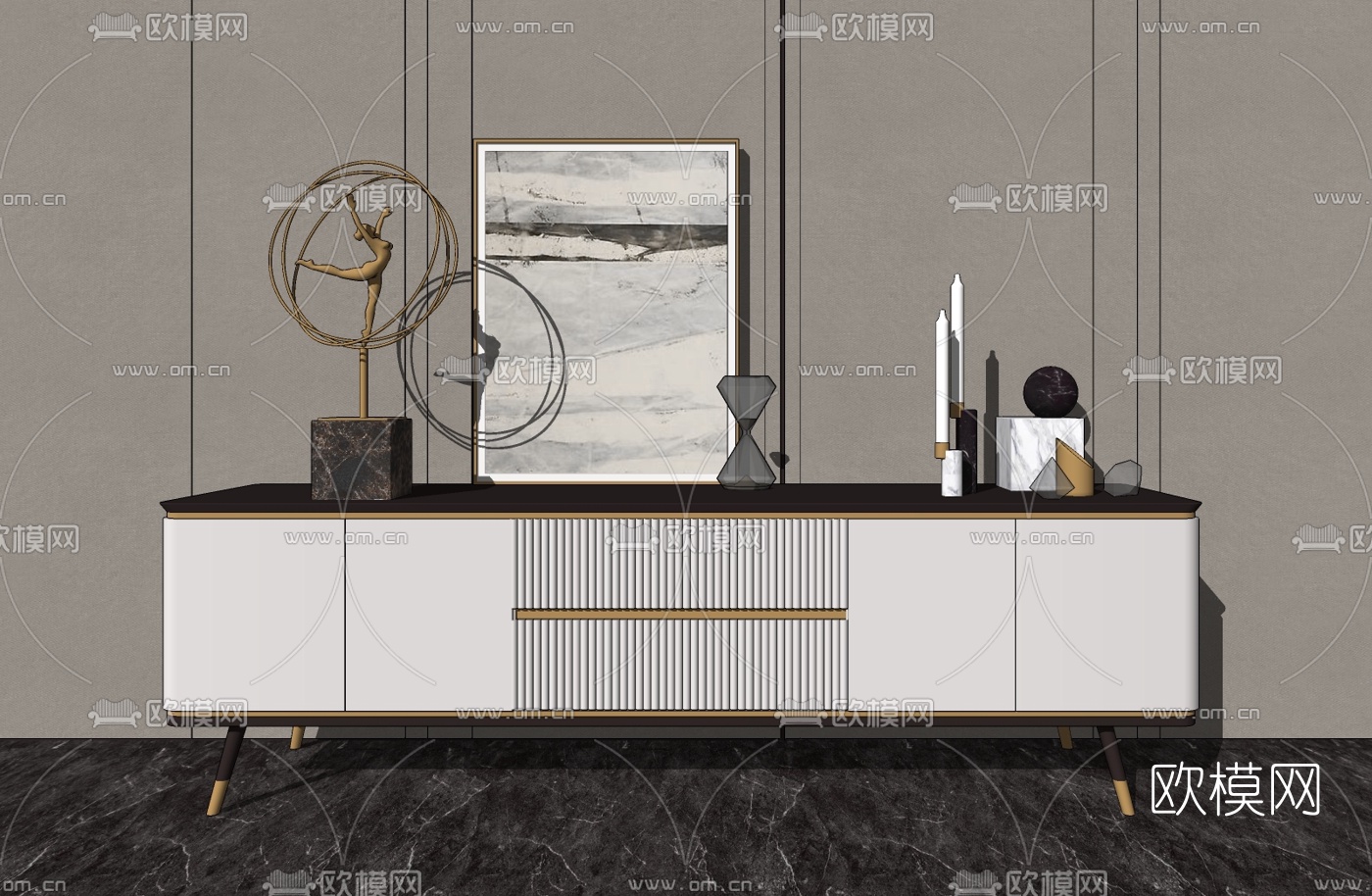 现代电视柜su模型下载