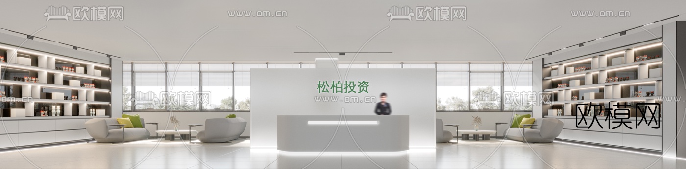 现代办公室前台接待台3d模型下载（渲染图2）