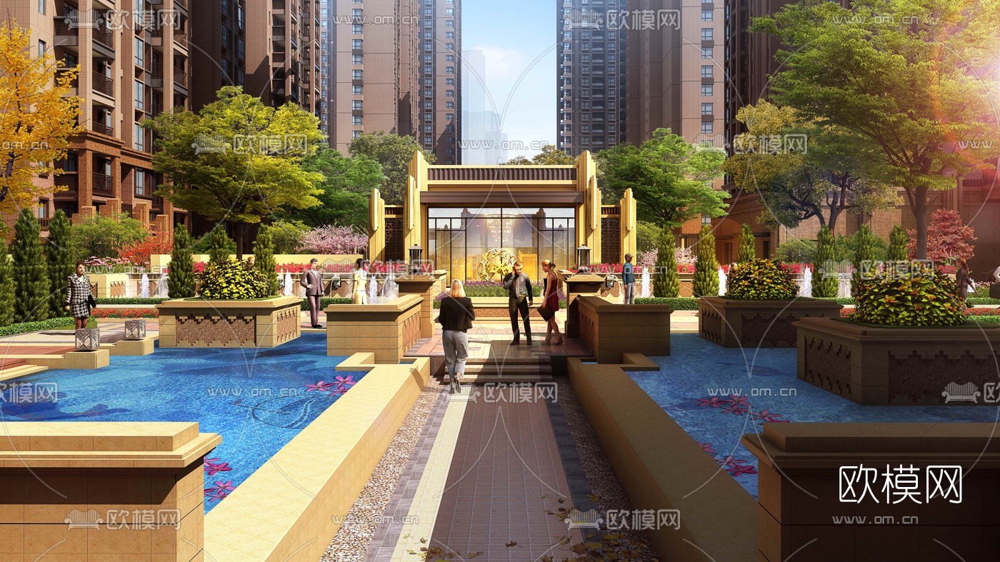 现代住宅小区景观3d模型